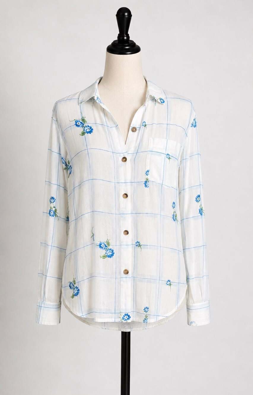 Free People Window to My Heart Floral Plaid Button Down Shirt XS
